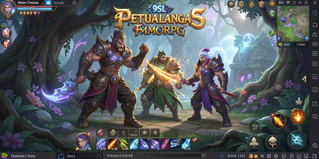 Screenshot gameplay 9SL menampilkan pertempuran epik dalam dunia MMORPG.