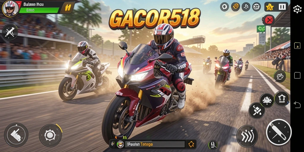 Tampilan seru dari gameplay GACOR518 dengan balapan motor.