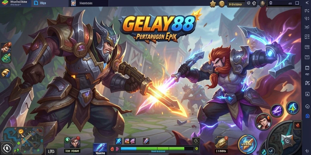 Tampilan gameplay epik dari GELAY88 dalam pertarungan MOBA.