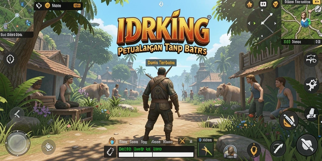 Screenshot gameplay IDRKING menampilkan petualangan di dunia terbuka.