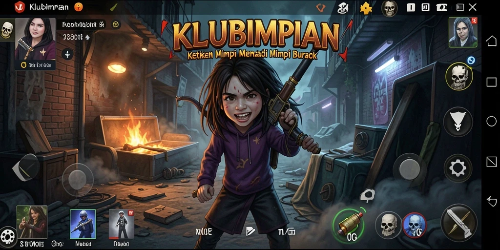 Screenshot gameplay KLUBIMPIAN menampilkan aksi seram yang menegangkan.
