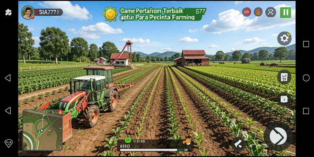 Screenshot utama SIA777 menampilkan suasana pertanian yang indah dan gameplay menyenangkan.